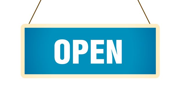 Vintage open sign on white background. Concept.