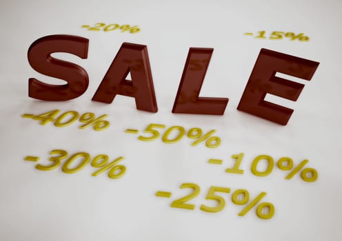 Glossy three-dimensional inscription Sale as a sign.