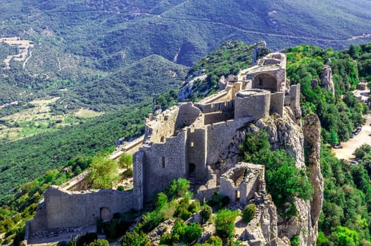 Peyrepertuse mount with cathar castle in france