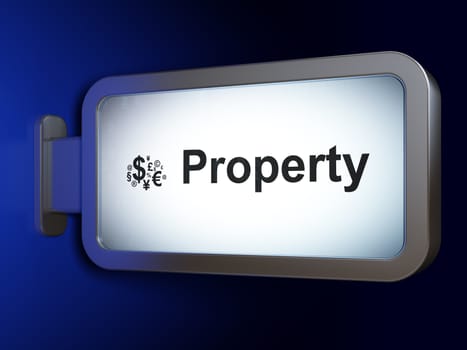 Business concept: Property and Finance Symbol on advertising billboard background, 3D rendering