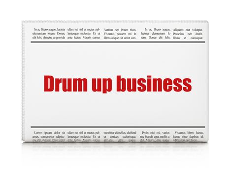 Finance concept: newspaper headline Drum up business on White background, 3D rendering