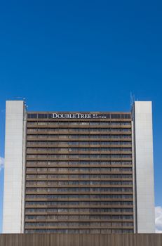 BLOOMINGTON, MN/USA - MAY 29, 2016: Double Tree by Hilton hotel exterior. Hilton is an international chain of full service hotels and resorts and the flagship brand of Hilton Worldwide.