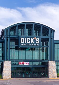 RICHFIELD, MN/USA - MAY 30, 2016: Dick's Sporting Goods exterior. Dick's Sporting Goods, Inc. is a Fortune 500 American corporation in the sporting goods and retail industries.