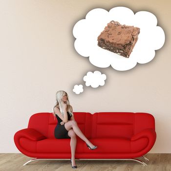 Woman Craving Brownie and Thinking About Eating Food