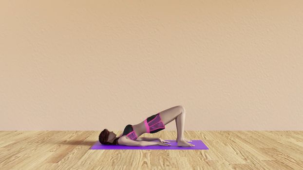 Yoga Class Bridge Pose Illustration with Female Instructor 