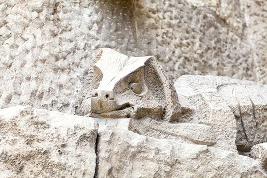 BARCELONA, SPAIN - MAY 13, 2016 : Details of Sagrada Familia, church  designed by Spanish architect Antoni Gaudi. Catholic church still built since March 1882, is a combination of Gothic style and curvilinear Art Nouveau forms.