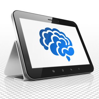 Medicine concept: Tablet Computer with blue Brain icon on display, 3D rendering
