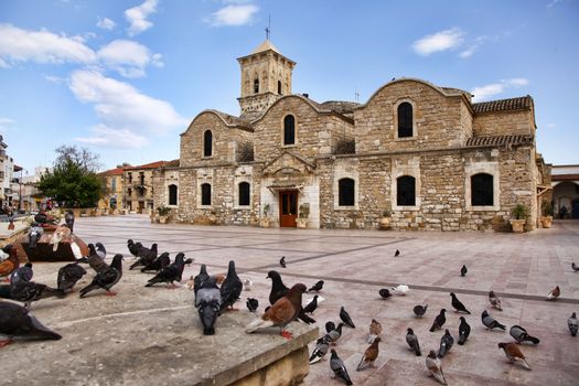 Birds flying outside of the Ancient 9th century Greek Orthodox Church of Ayios Lazarus in Larnaca, southern Cyprus. Known as Church of Saint Lazarus.