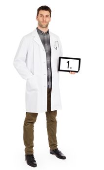 Doctor holding tablet, isolated on white - Number 1