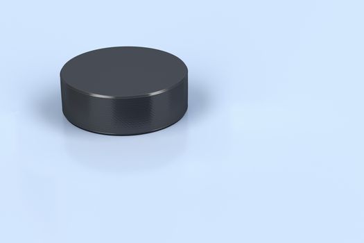 3D illustration of hockey puck on ice 