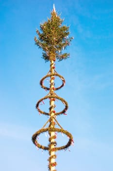 May pole (Maibaum) top - blue sky