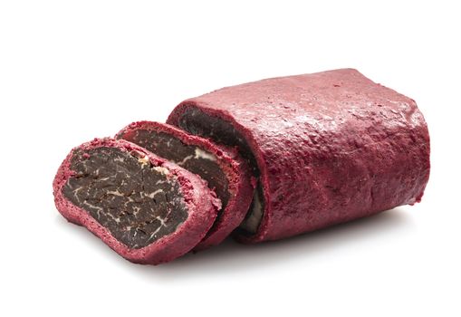 dried meat in spices isolated on a white background