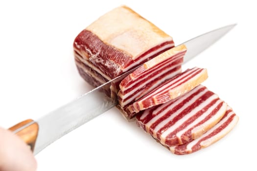 jerked sausage slices isolated on white background