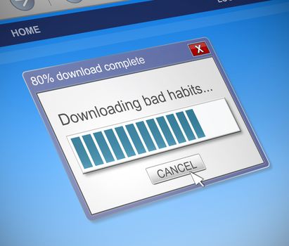 Illustration depicting a computer dialog box with a download bad habits concept.