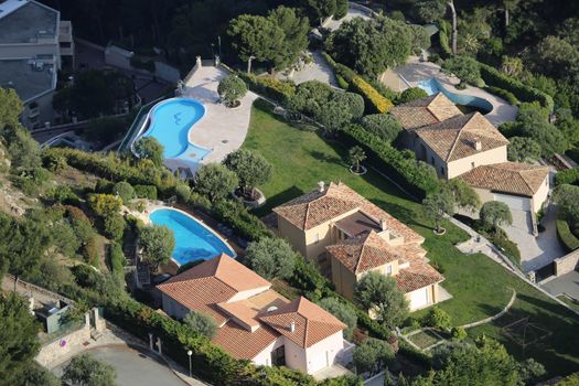 Aerial View of Luxurious Houses and Pools on The French Riviera