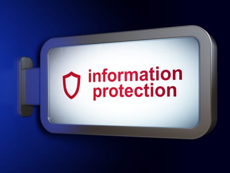 Privacy concept: Information Protection and Contoured Shield on advertising billboard background, 3D rendering