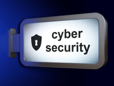Safety concept: Cyber Security and Shield With Keyhole on advertising billboard background, 3D rendering