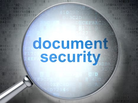Security concept: magnifying optical glass with words Document Security on digital background, 3D rendering