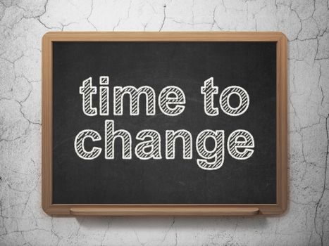 Time concept: text Time to Change on Black chalkboard on grunge wall background, 3D rendering
