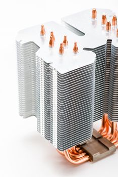 Heatpipes in modern cooler. Cooling concept on white background