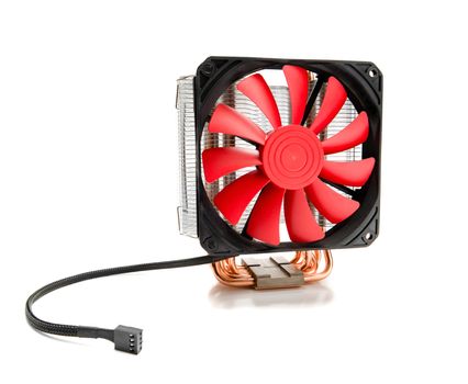 CPU cooler with fan and heat pipe isolated on white background