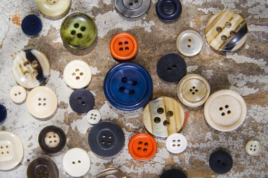 Presentation of old buttons used for clothes and dresses