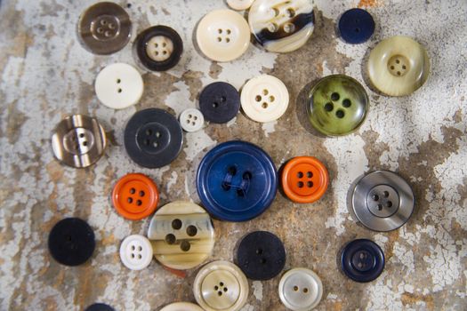 Presentation of old buttons used for clothes and dresses