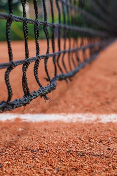 Tennis equipment on clay court, Paris, France