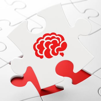 Health concept: Brain on White puzzle pieces background, 3D rendering