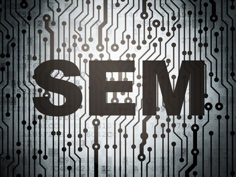 Marketing concept: circuit board with  word SEM, 3D rendering