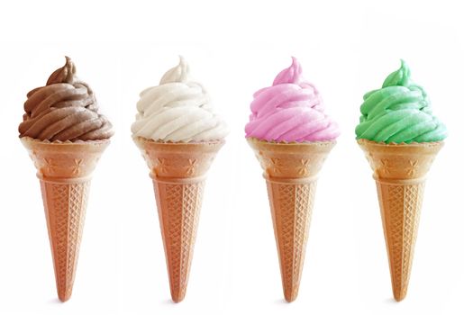 Ice cream cone flavors including chocolate, vanilla and strawberry