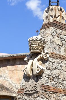 BARCELONA, SPAIN - MAY 13, 2016 : Details of Sagrada Familia, church  designed by Spanish architect Antoni Gaudi. Catholic church still built since March 1882, is a combination of Gothic style and curvilinear Art Nouveau forms.