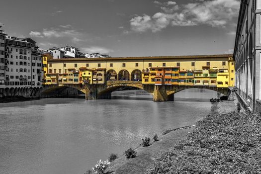 Ponte vecchio in black and white background, Florence or Firenze, Italia