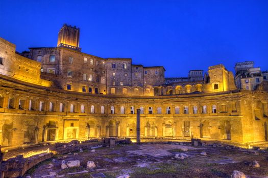 Trajan's forum, Traiani by night in Roma, Italy, hdr