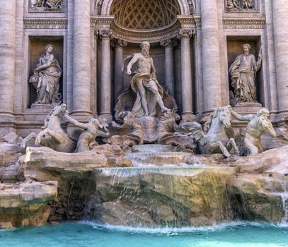 Close up on Trevi fountain by day, Roma, Italy