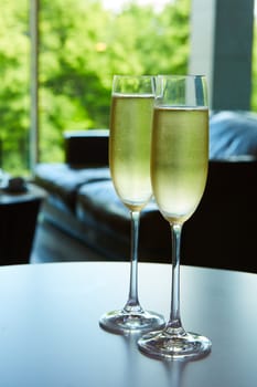 Two glasses of champagne. Festive still life.