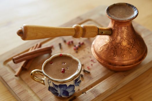 A cup of turkish coffee on the table