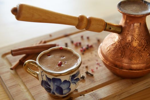 A cup of turkish coffee on the table