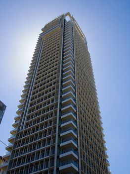 Modern urban city landscape of skyscrapers with clear blue sky background            