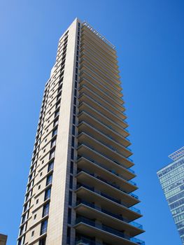 Modern urban city landscape of skyscrapers with clear blue sky background