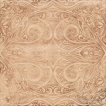 Old Vintage brown grunge background with swirl oriental scratched texture for design and scrapbooking