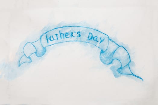 Fathers Day lettering with ribbon greeting card. watercolor hand drawn illustration.