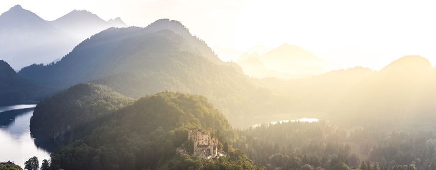 Beautiful summer sunset view of the Hohenschwangau castle at Fussen Bavaria, Germany