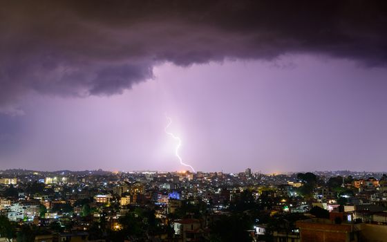 Lightning hitting Kathmandu in Nepal