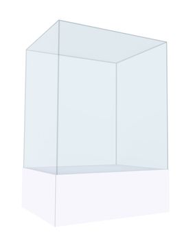 3D empty glass box for exhibit. 3D illustration