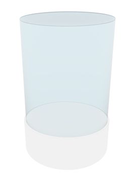 3D empty glass cylinder for exhibit. 3D rendering