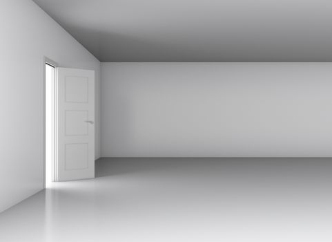 Door, opened from an empty room. 3D illustration