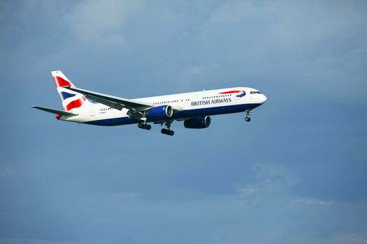 Larnaca, Cyprus - May 29, 2016: British Airways Airbus A320 landing at Larnaca International Airport
