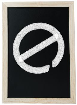 A chalk board, which is meant to signify education, with a 'no access' traffic sign written in chalk, implying that there is a barrier.