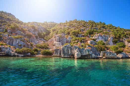 Sea, near ruins of the ancient city on the Kekova island, Turkey
